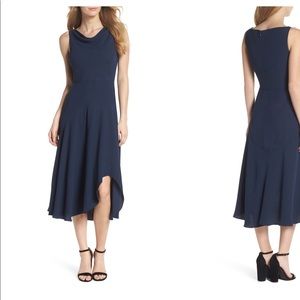 Gal Meets Glam Juliet Cowl Neck Navy Dress